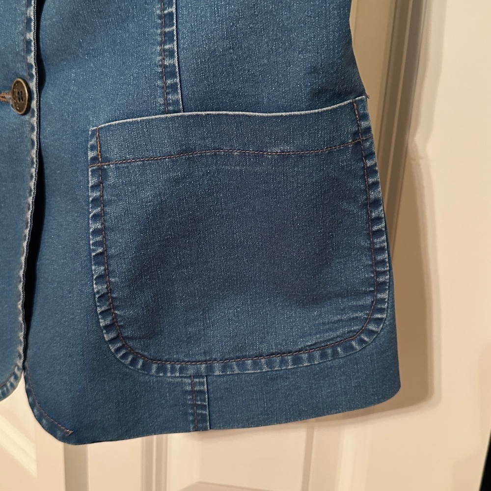 Classic Medium Wash Denim Blazer | Women's Tailored Jean Jacket - Picture 4 of 7
